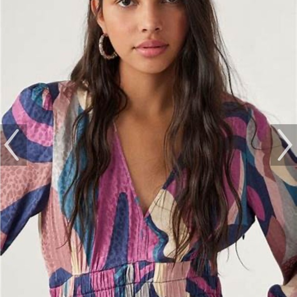 ba&sh Pink Blue Midi Sundress Sleeveless Crew Neck - Picture 2 of 4